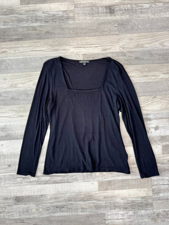 INC International Concepts Tops - INC Black Ribbed Square Neck Long Sleeve Stretch Knit Top Size XXL D35